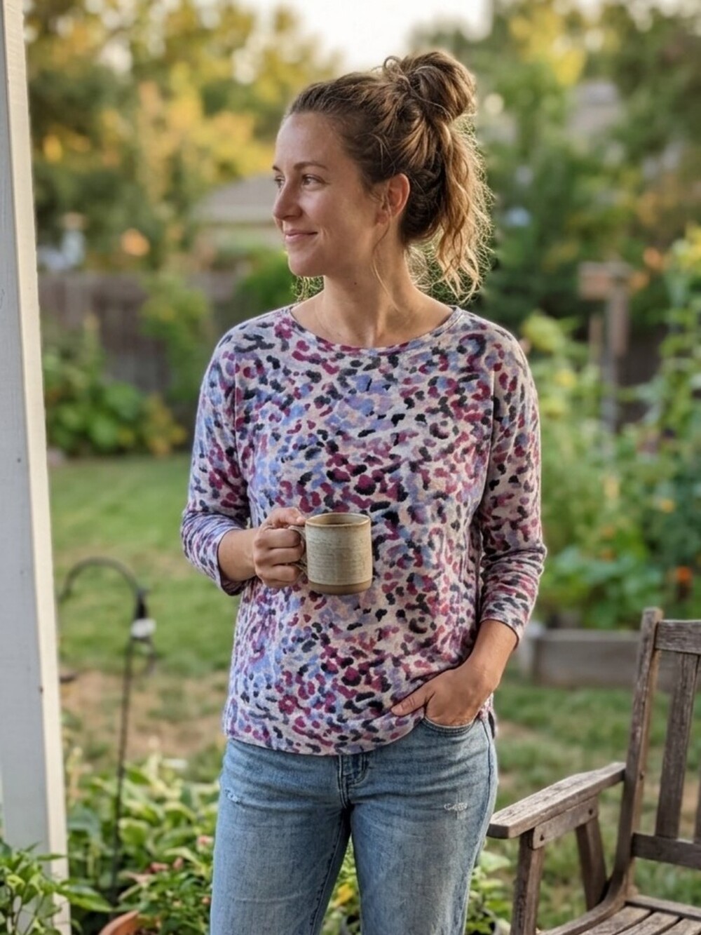Westbound Pink, Blue & Black Leopard Print Top